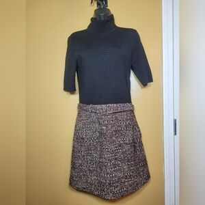 Theory Merino Wool Blend Mixed Media Turtleneck Tweed Knit Dress sz M M0909605